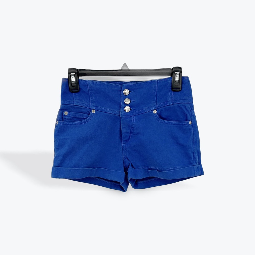 Bebe Denim Shorts Size 25 Blue High‎ Waist Button Front Cuffed Hem Womens